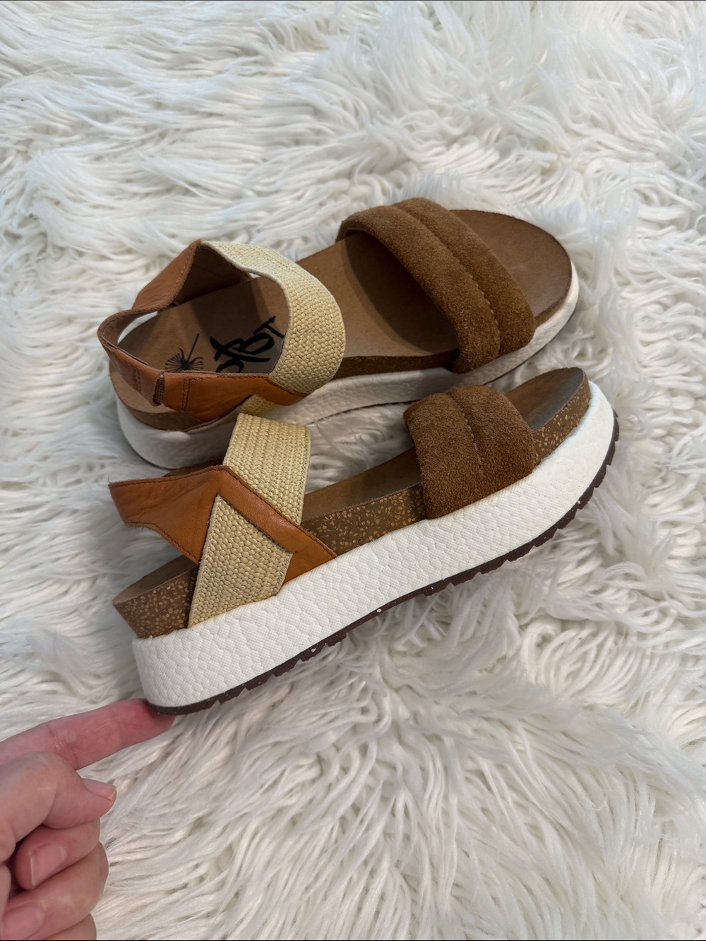 OTBT Brown Suede and Cream Strap Platform Sandals size 6M see all photos